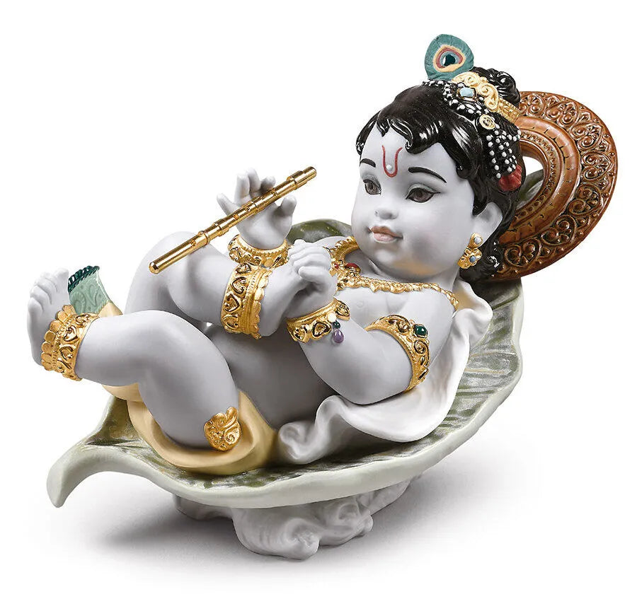 "Display Only Call for Availability and Price" Krishna on Leaf Figurine