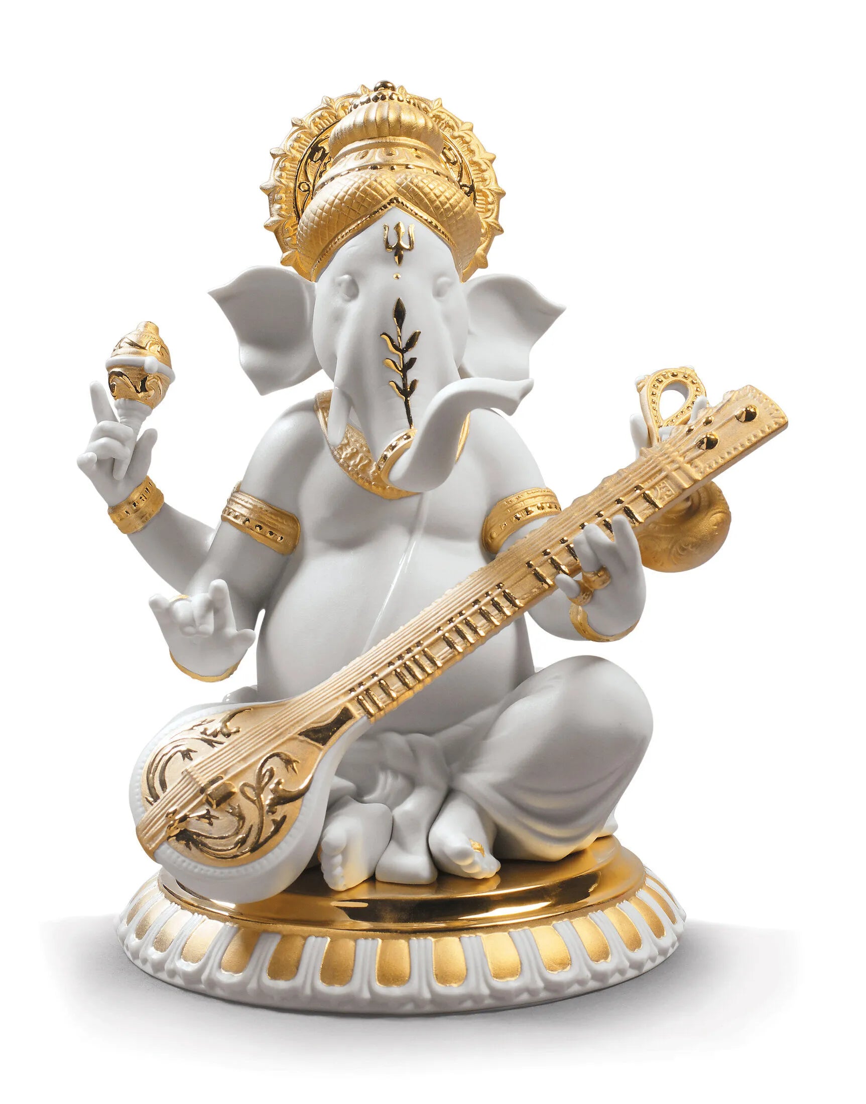 "Display Only Call for Availability and Price" Veena Ganesha Figurine. Golden Lustre