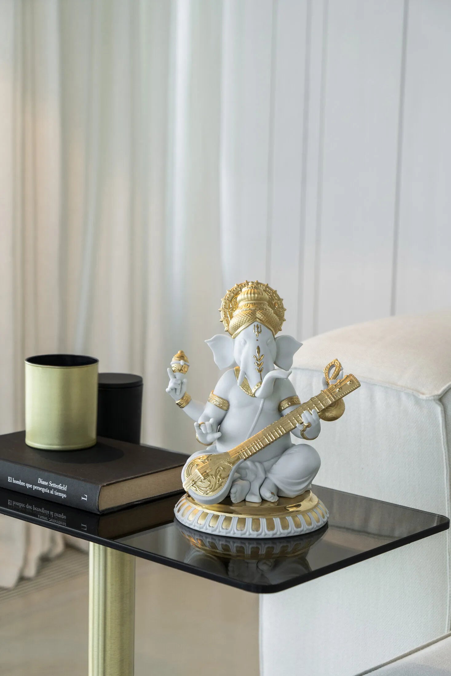 "Display Only Call for Availability and Price" Veena Ganesha Figurine. Golden Lustre